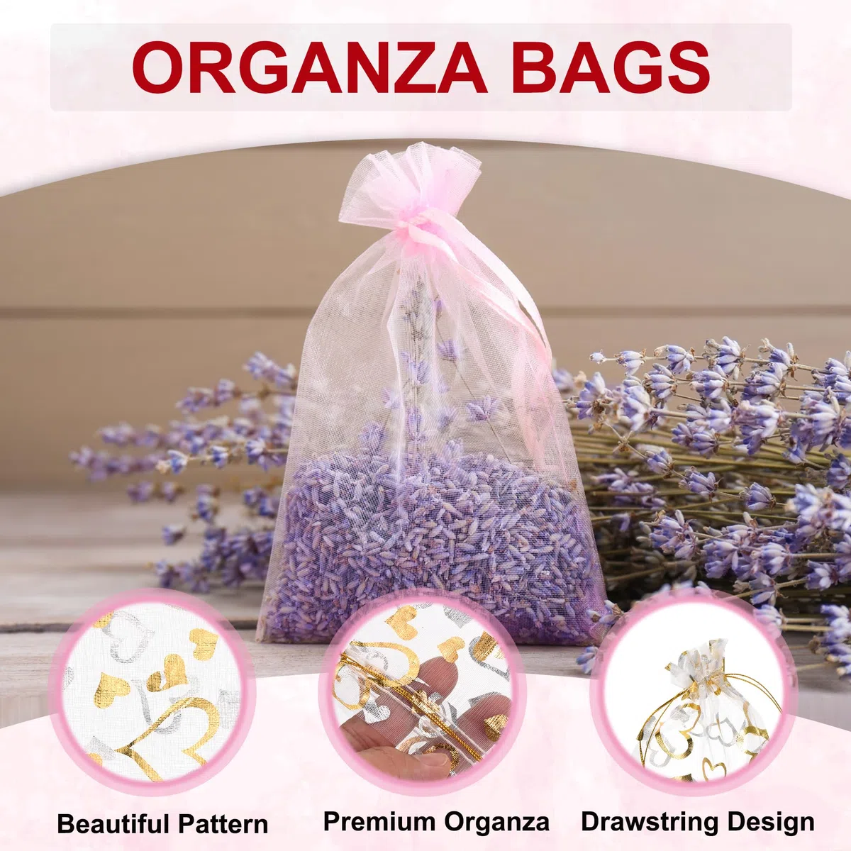 QUARKZMAN Sacchetti Organza, 10 x 15cm, Buste Regalo con Coulisse Cuore in Rete Trasparente, Sacchettini Bomboniere Ingrosso, Sacchetti per Gioielli,(Bianco-Oro, 50Pz)