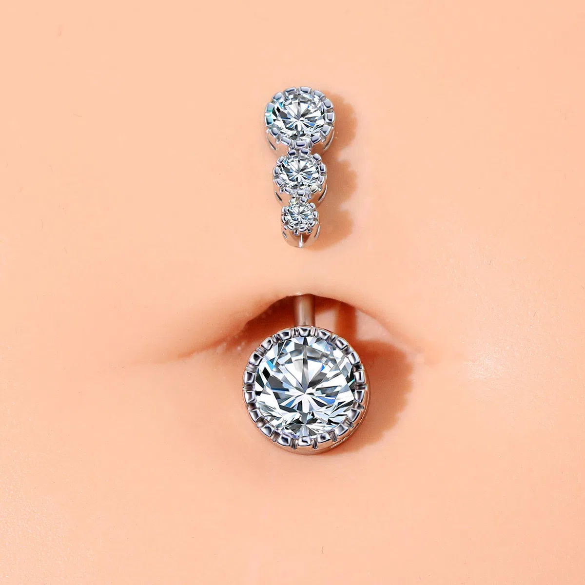 OUFER, piercing per ombelico in acciaio chirurgico 316L, con zirconia cubica trasparente