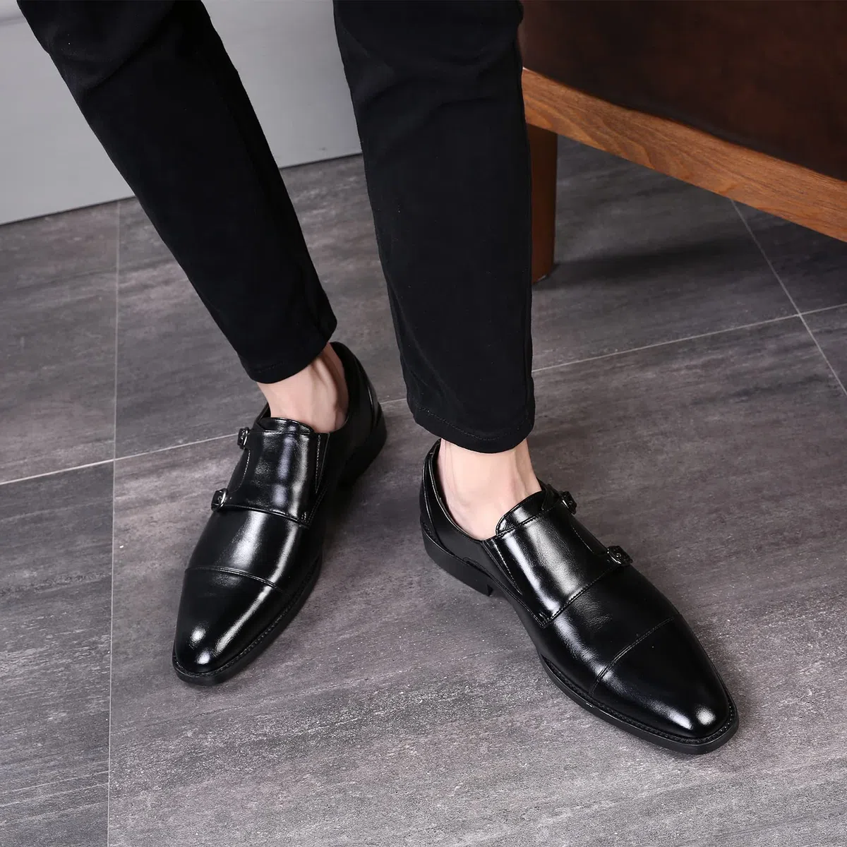 ANUFER Signore Inteligente cap Toe Doppia Fibbia Scarpe da Monaco Pelle Sintetica Formale Scarpe Eleganti