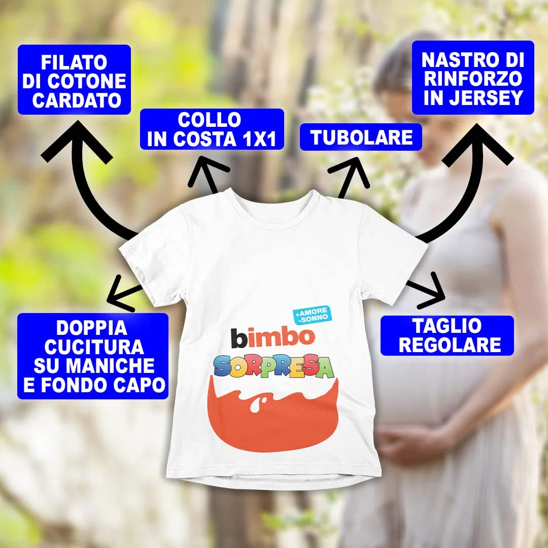 T-Shirt Maglia Premaman Bimba Sorpresa - Annuncio Gravidanza - Regalo Donna Incinta - Idee Regalo Baby Shower e Gender Reveal - Magliette Divertenti - Boy or Girl