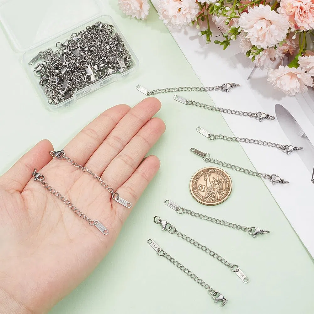 UNICRAFTALE 40Pz Estensore A Catena in Acciaio Inox 64~80mm Collana Bracciale Estensore A Catena Cavigliera Ciondolo Estensori A Catena Prolunga per Catena con Charms per La Produzione di Gioielli