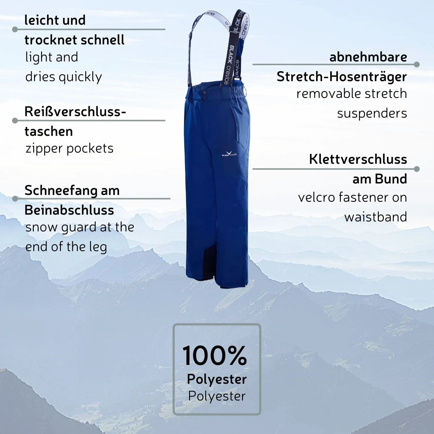 Black Crevice - Pantaloni da Sci per Bambini, Pantaloni da Sci Unisex - Bambini e Ragazzi