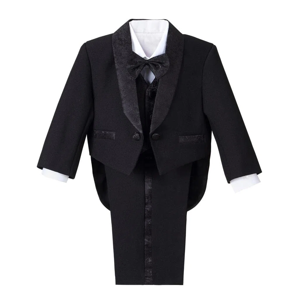 Lito Angels Smoking Completo Elegante per Bimbo Bambino, Set 5 Pezzi (Giacca, Gilet, Camicia, Papillon e Pantaloni) Nero Bianco Avorio 96 92 98 104