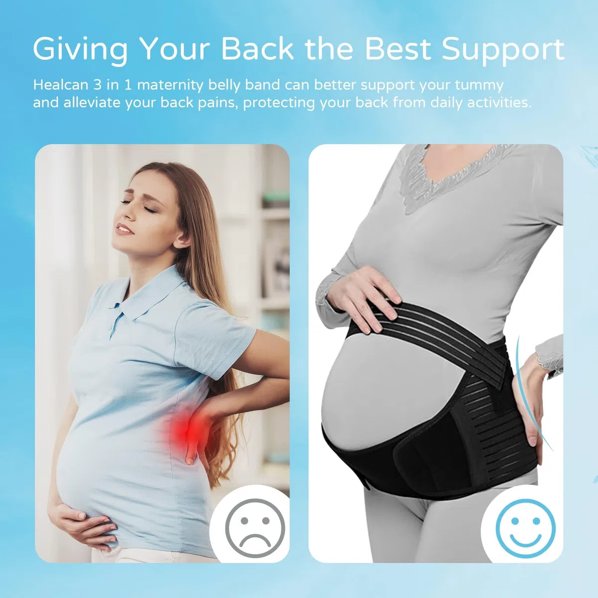 Fascia Gravidanza Sostegno, ancera Gravidanza Traspirante Regolabile, Premaman Fasce di Sostegno, Alleviare il Dolore Alla Schiena, Maternity Band Belt (Nero)