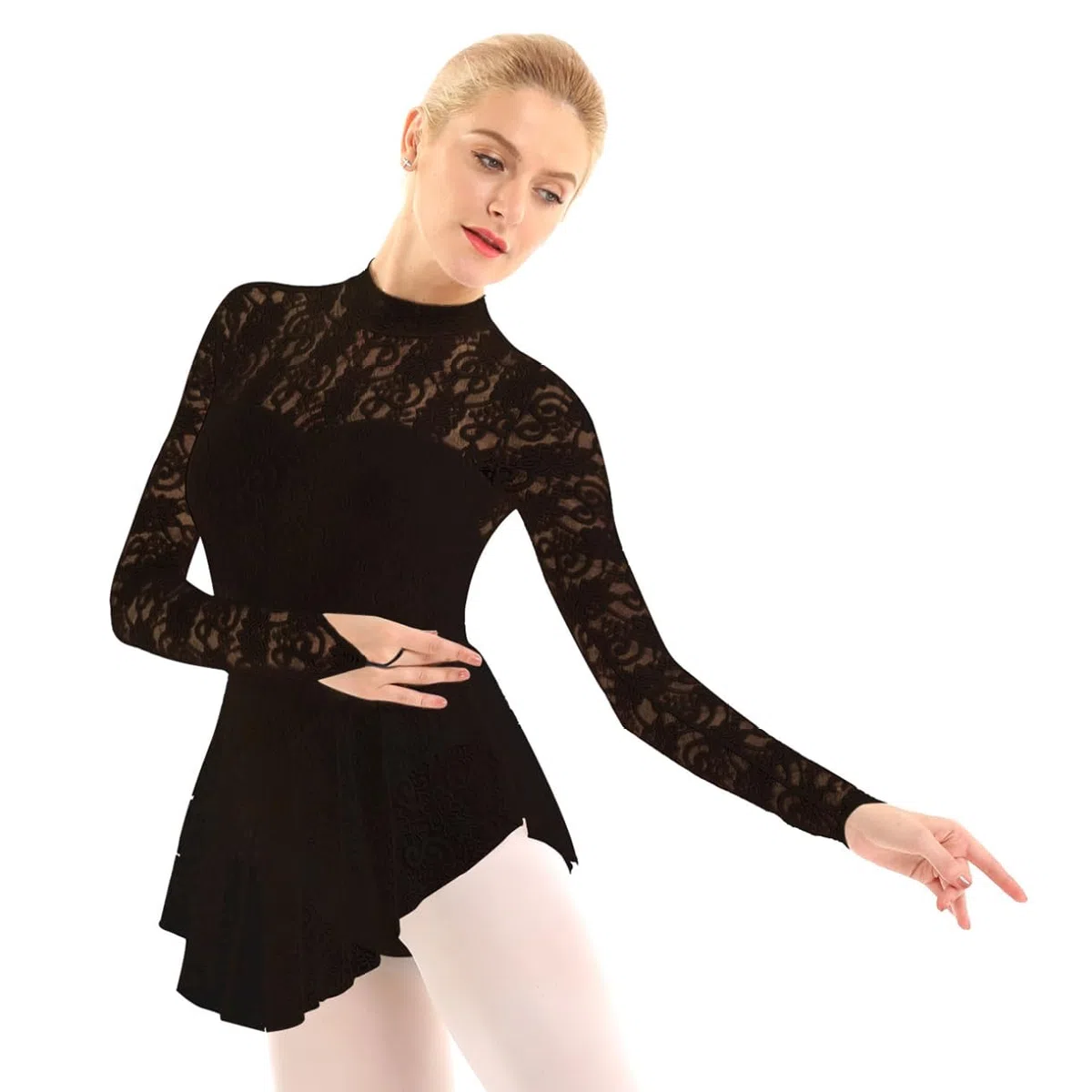 FEESHOW Donna Abbigliamento Pattinaggio Artistico Vestito Maniche Lunghe Punta Tuta Ballo Tuta Danza Danza Leotard Ginnastica Body Sportivo Abbigliamento
