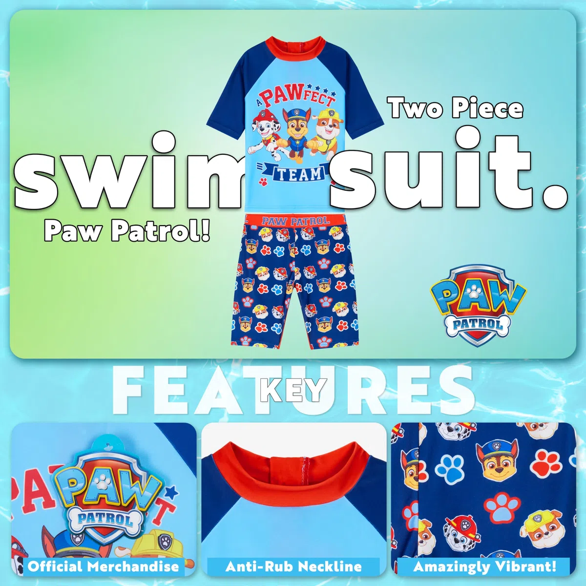 Paw Patrol Costume Piscina Bambino, 2 Pezzo Maglietta Piscina e Pantaloncini Set