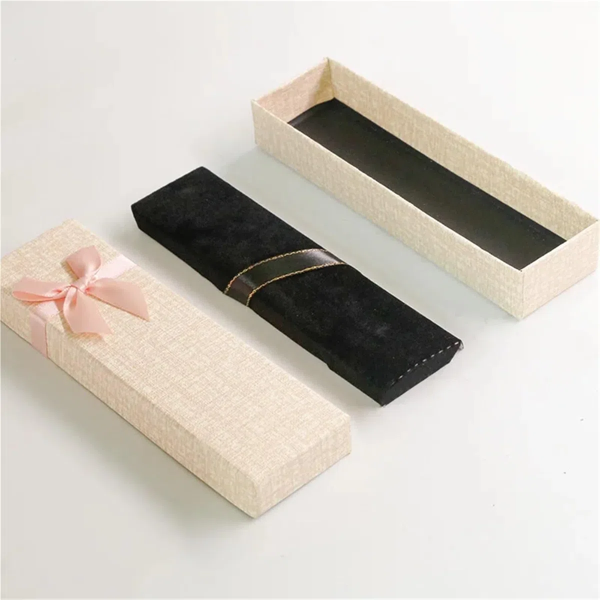 Rettangolo Lungo da 30 Pezzi for Penna, Collana, Portagioie, Scatola di Carta Dura, Scatola di Carta con Fiocco, Scatola di Imballaggio Carina, Regalo di Fidanzamento(Khaki)