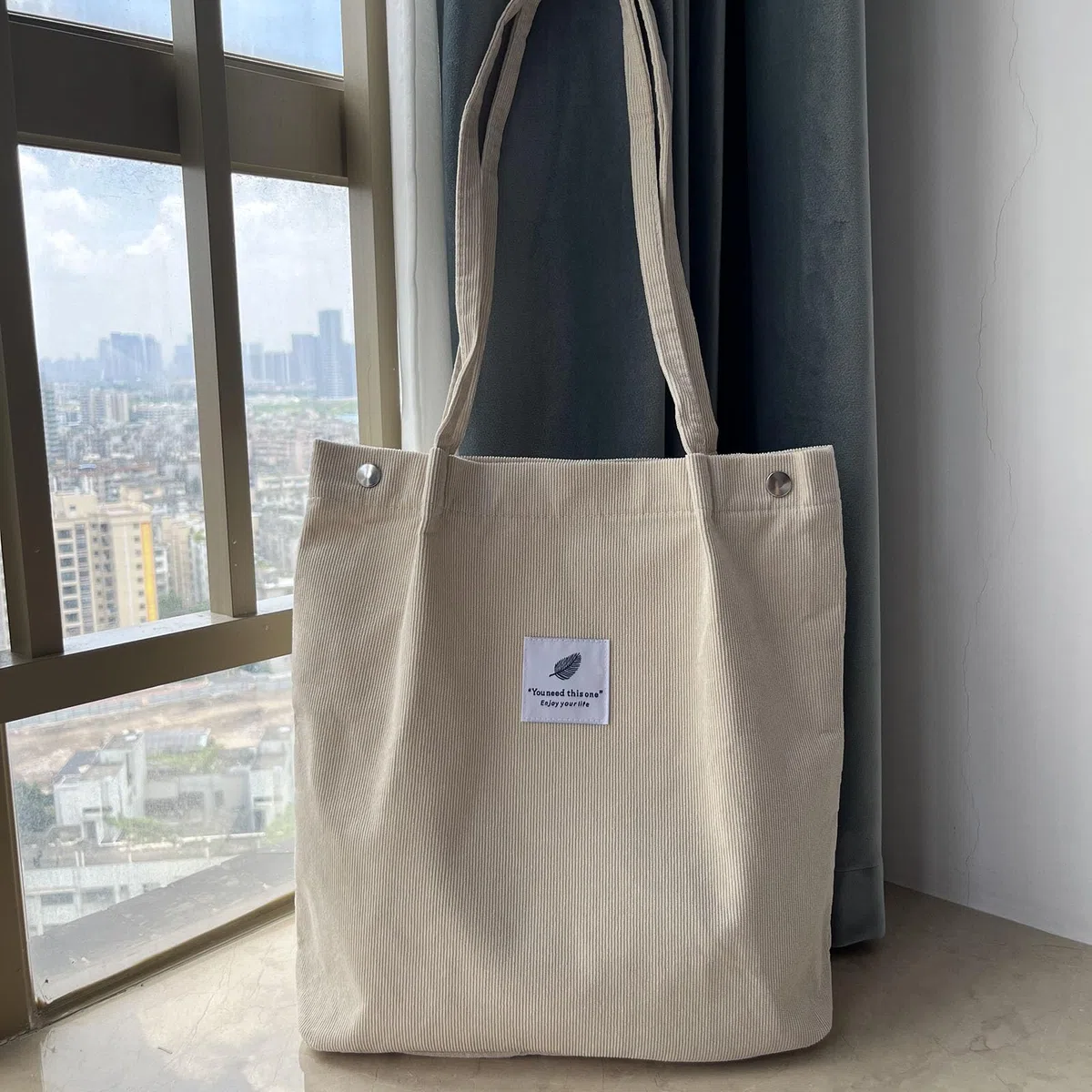 KEYRI Borsa a tracolla in velluto a coste, da donna, borsa a tracolla, grande, riutilizzabile, grande capacità, borsa per la spesa con borsa a tracolla interna, per scuola, università, viaggi, lavoro,