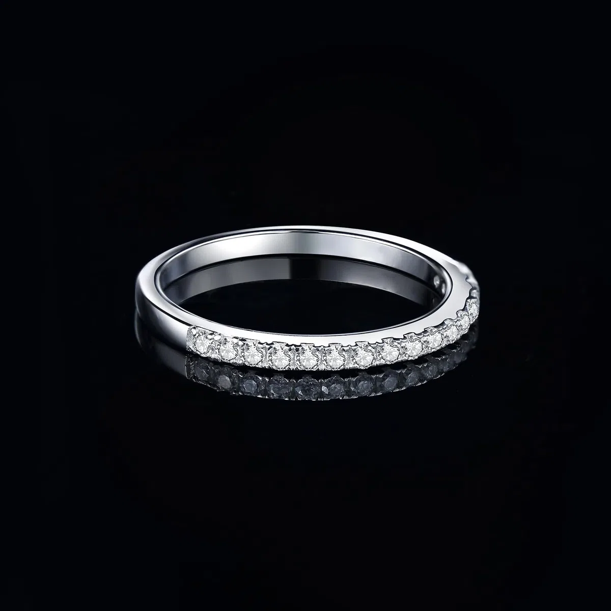 JewelryPalace Anello Half Eternity in Argento 925 con Moissanite, 6 Pietre a Taglio Rotondo, Fede Nuziale Donna in Tre Ori per Matrimonio