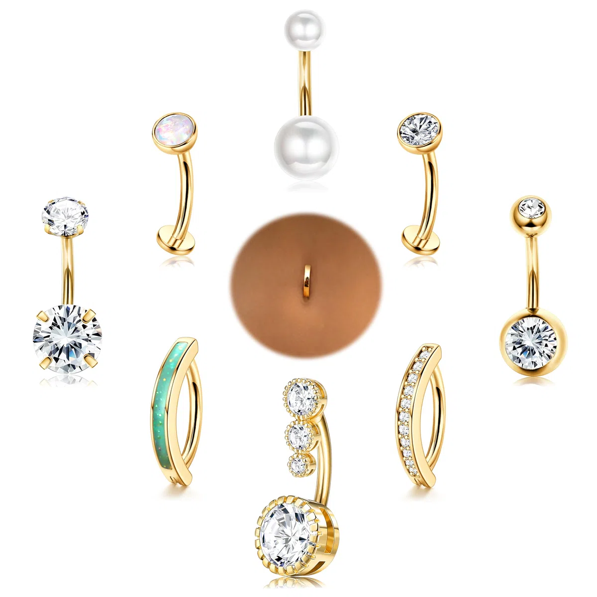 Chriscoco 9 Pezzi Piercing Ombelico Acciaio Chirurgico Argento Oro, 14G Piercing Ombelico, CZ Piercing Ombelico Anello, Piercing Ombelico Gravidanza, Navel Piercing per Le Donne
