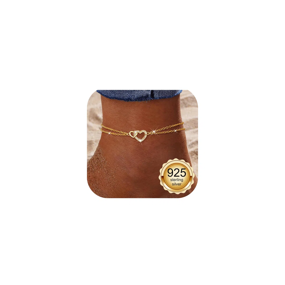 MILACOLATO Cavigliera Donna Argento 925 Delicato CZ Graffetta Cuore Strato Impermeabile Cavigliere Oro Regolabili Extra Large Cavigliera Gioielli per Piedi da Spiaggia