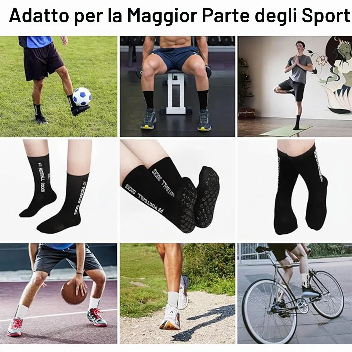 Calze Calcio Antiscivolo Pacco da 3 Grip Socks Calcio, 35-39 39-46, Pettinato al 75%, Traspirante ed Elastico, Football Socks per Uomo Donna-Unisex Adulto