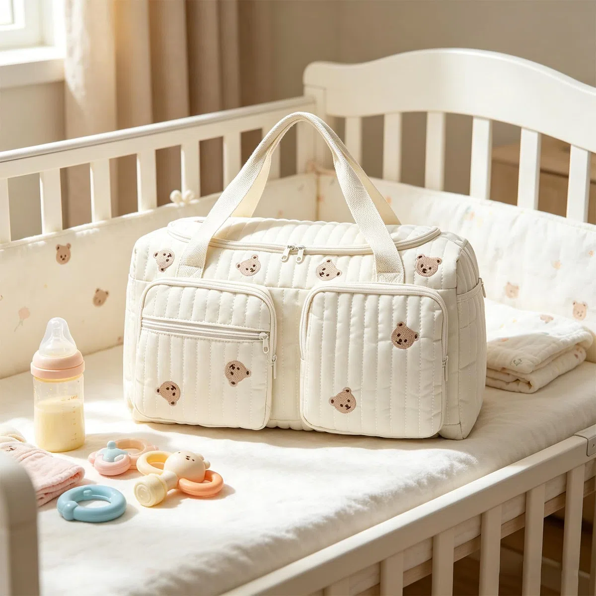 ZVD Borsa Parto Ospedale Grande Mamma, Borsa Passeggino, Neonato Cambio, Mommy Bag Multiuso, Spalla in Cotone Con Ricamo, Parto in Ospedale, Passeggino, Viaggio e Cambio Pannolini