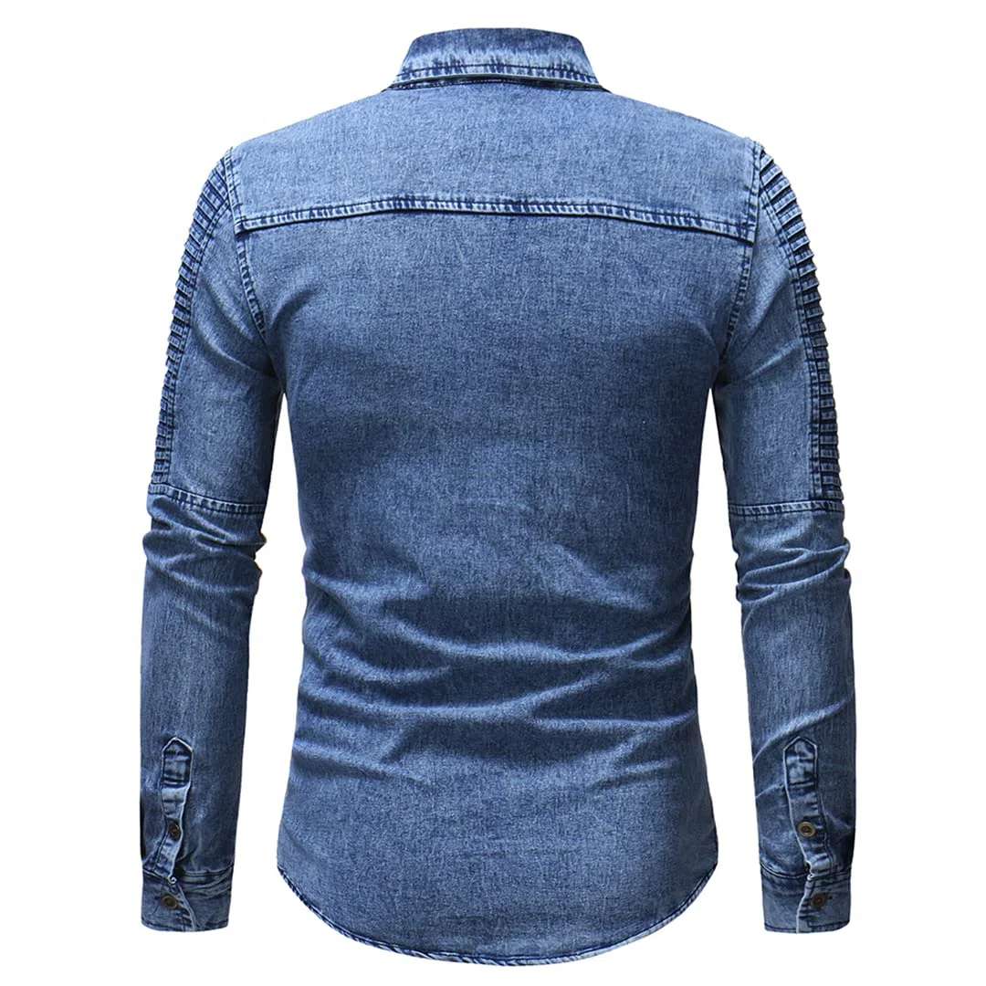 Camicia da lavoro casual da uomo in cotone a maniche lunghe con tasche frontali sul petto a due bottoni