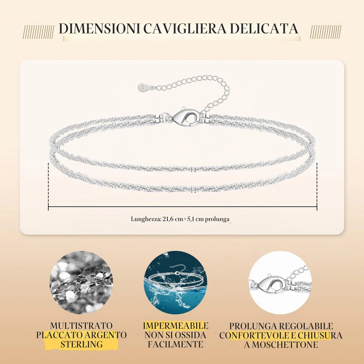 Kenivira Cavigliere da donna, cavigliera impermeabile a strati per donna regolabile, set di cavigliere con perline e link in corda, cavigliere da spiaggia per donna