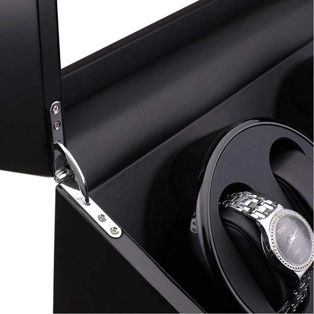 Caricatore Automatico per Orologi, per 4 Orologi + 6 Scomparti, Motore Silenzioso, verniciatura Esterna Effetto Pianoforte, Adattatore e Alimentazione a Batteria.