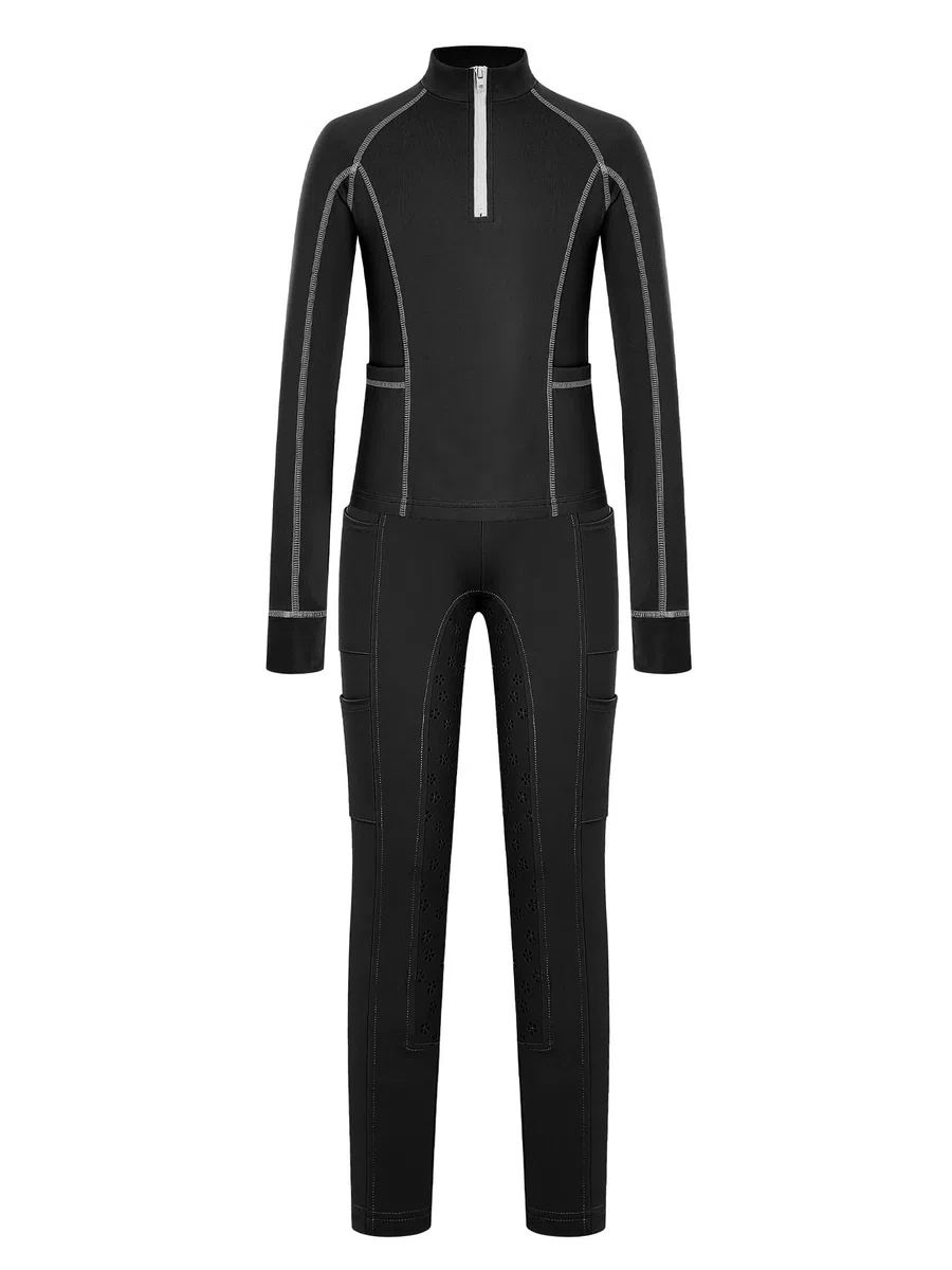 iiniim Completo Sportivo Bambina Completo Palestra Bambina Anni Leggings L'Equitazione Abbigliamento Equitazione Bambine Fitness Nero 9-10 anni