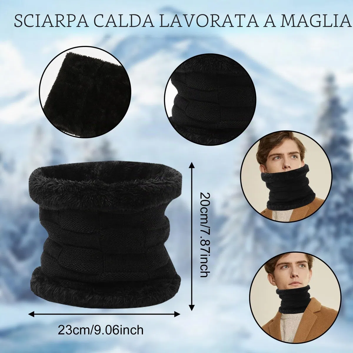 Nero Set Sciarpa e Cappello Uomo Donna, Elastico Set Guanti Cappello e Sciarpa, Inverno Berretto + Moda Scaldacollo + Guanti per Touchscreen, Classico Set di Guanti per Cappello