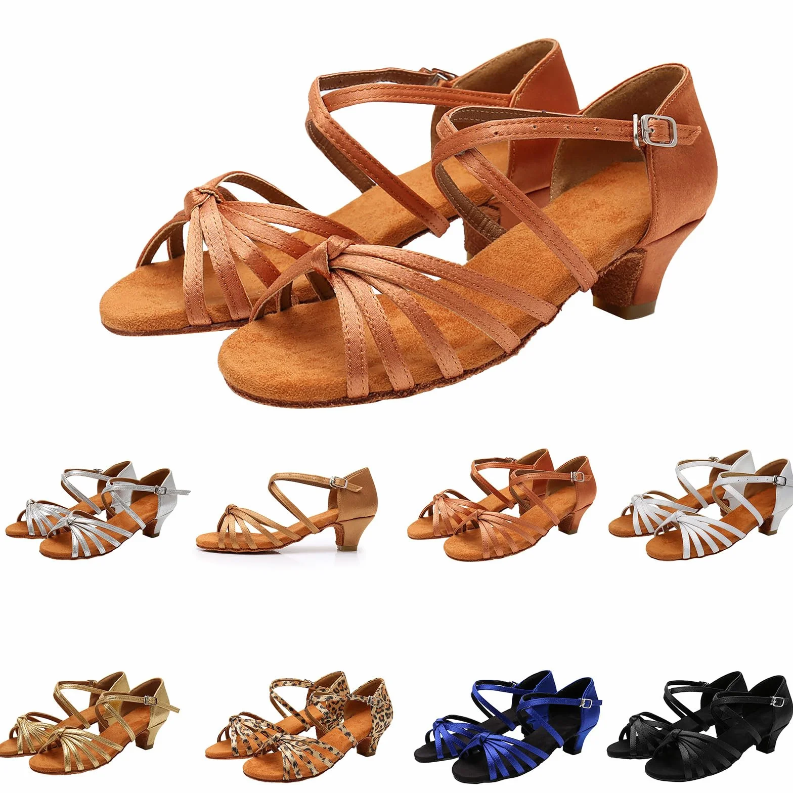 Scarpe da Ballo Latino Americano Bambina Tacco 3,5cm Scarpe Ballo Danza Classica in Raso