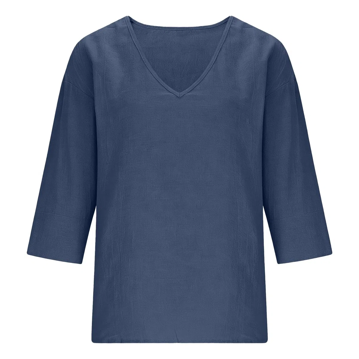 Magliette Donna Manica Corta 3/4 Lino Cotone Scollo a V Camicette Elegante Camicia Donna Estiva Curvy Blusa Leggera e Comode Casual Maglia Donne Maglietta Versatile Traspirante Abbigliamento Oversize
