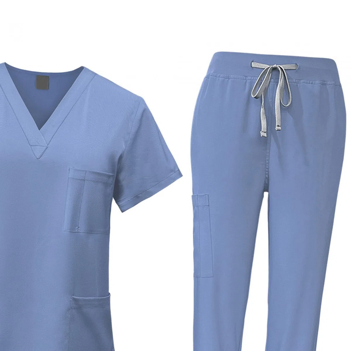 LOVIVER Female Scrub Set Nurse Workwear V Neckline Professional Machine Washable Top and Joggers Pant Work Clothing for Beauty Center, Light Blue, M