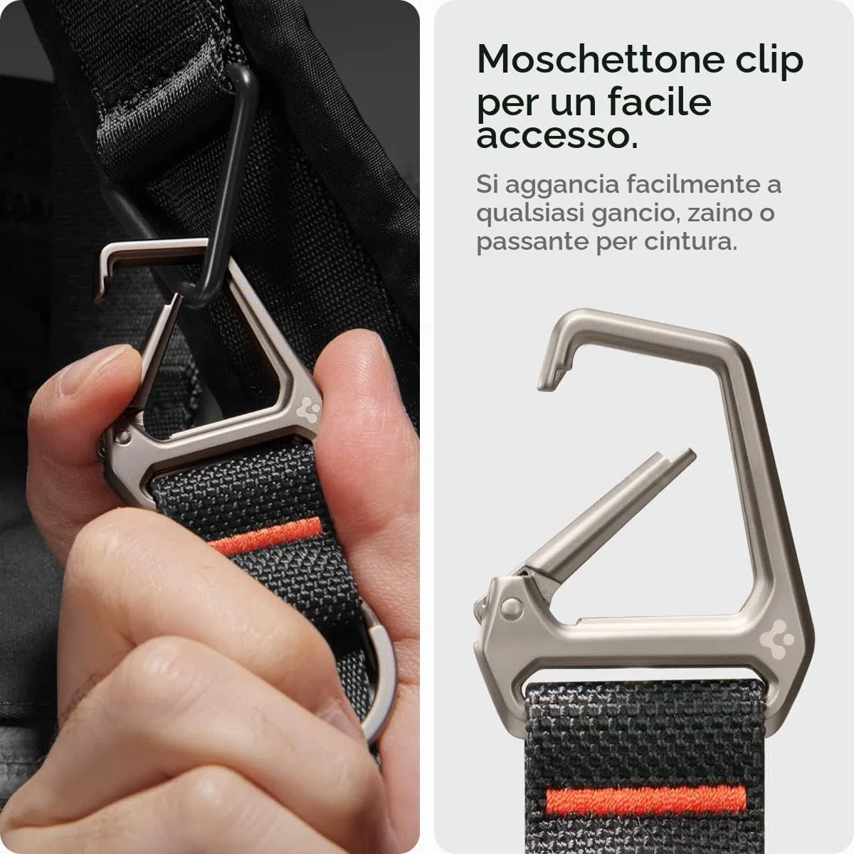 Spigen moschettone con cordino e portachiavi - Nero