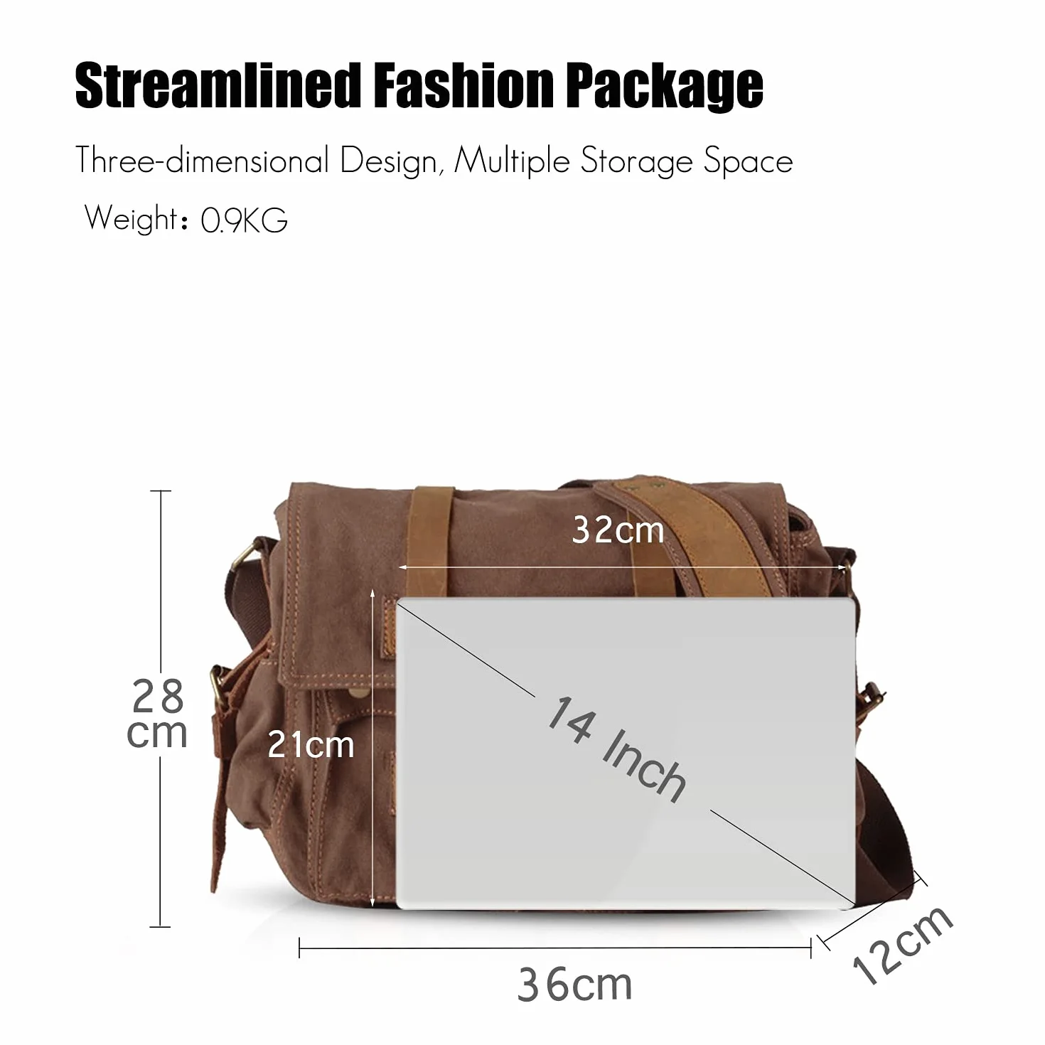 FANDARE Borsa messenger unisex in tela, borsa a tracolla per viaggi all'aperto, viaggi, pendolari, lavoro, borsa a tracolla per computer portatile da 14 pollici, per uomo/donna