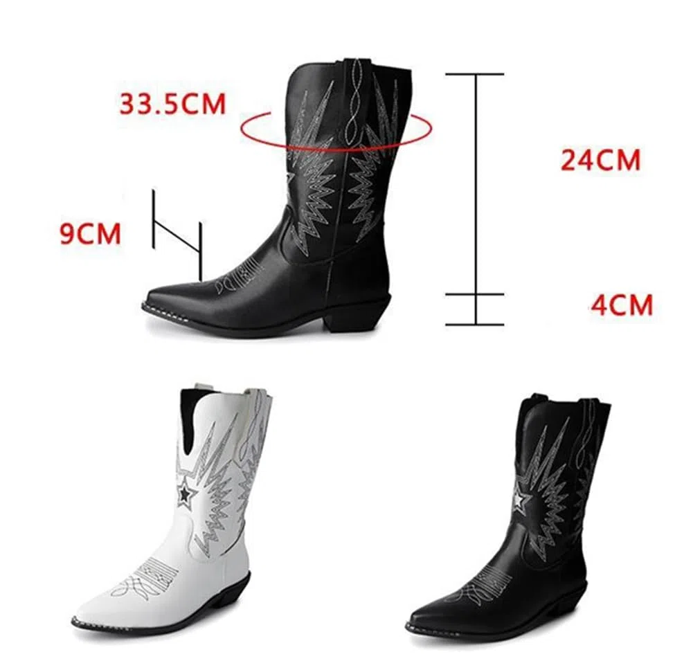 Stivaletti da Cowgirl Occidentali Donna, Stivali Country Casual in Pelle con Punta Tagliata Ricamata retrò, Stivaletti Classici Comodi con Tacco Basso e cuciti