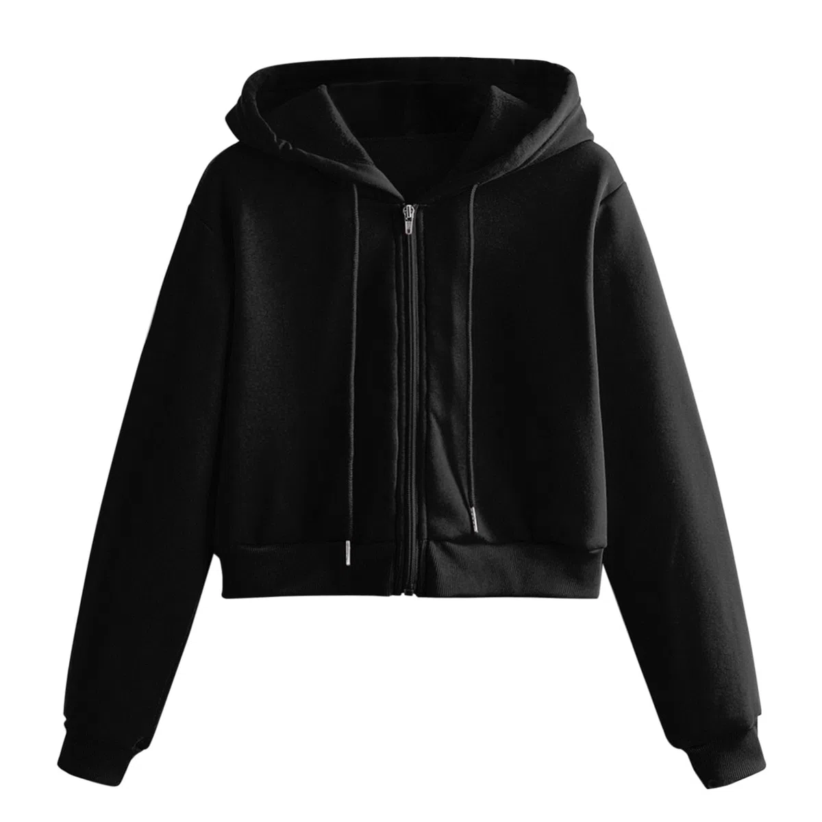 Crop Zip Up Felpa con Cappuccio da Donna Casual Tinta Unita Manica Lunga Cerniera con Cappuccio Felpe ritagliate