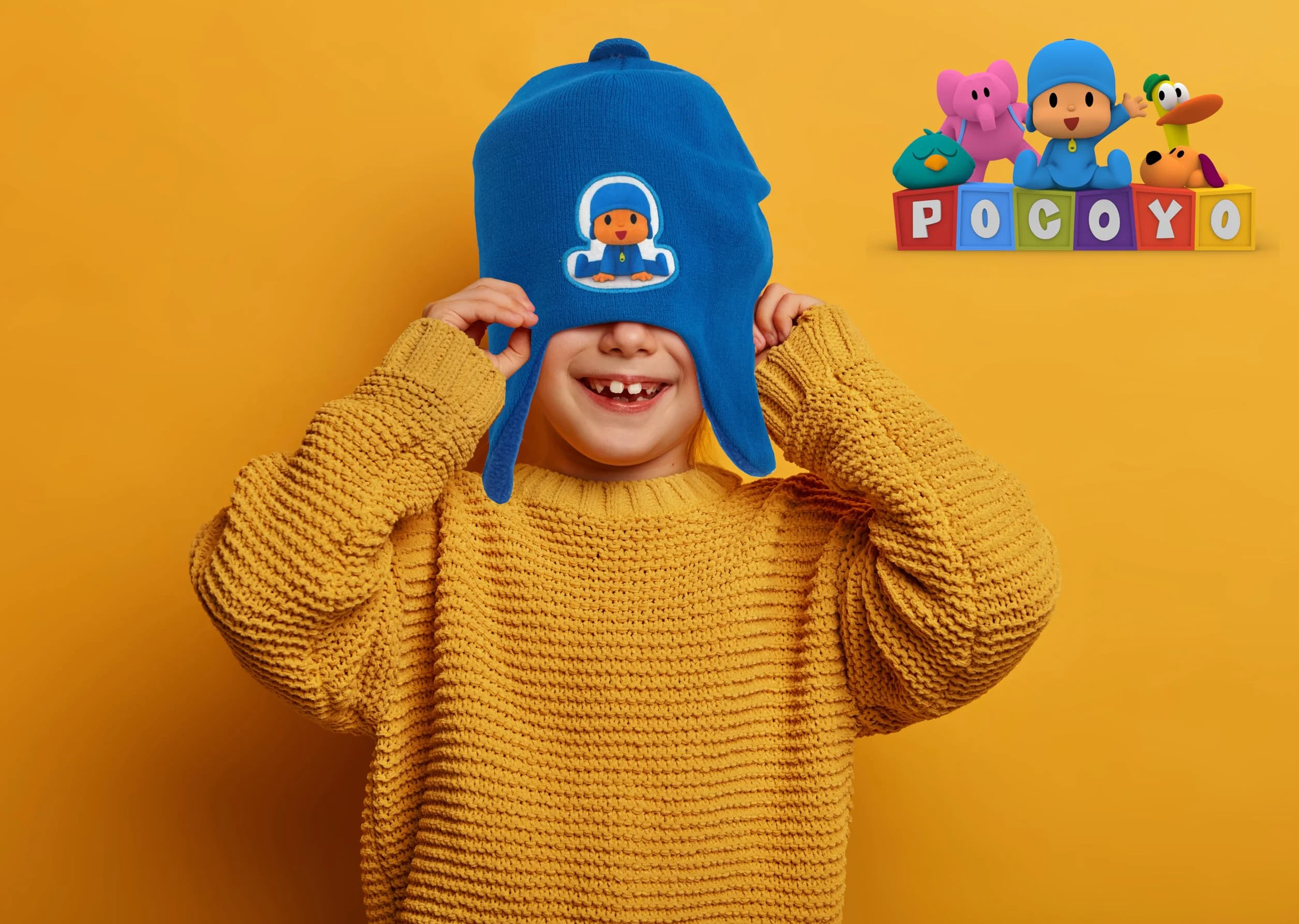CYPBRANDS Pocoyo Gorro Y Guantes Set di Accessori Invernali, Blu, Estandar Unisex-Bambini e Ragazzi