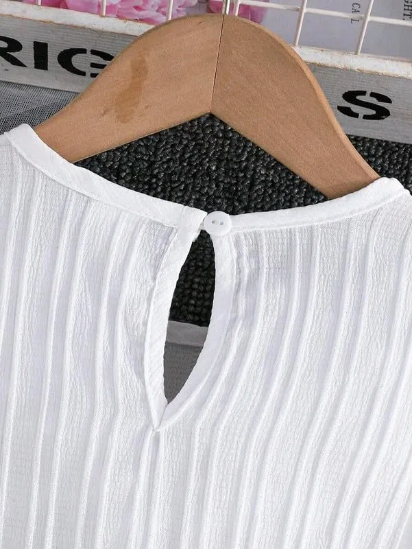 Niren Enterprise Vestito da bambina con volant, maniche a volant, fiocco in vita, elegante abito estivo e per feste di compleanno
