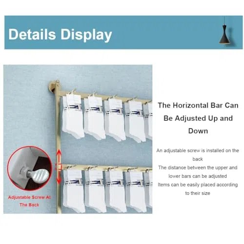 Organizer da parete per calzini, espositore per gioielli in metallo con gancio rimovibile, mensola per biancheria intima e accessori, ideale per cappelli e altro, 80 cm
