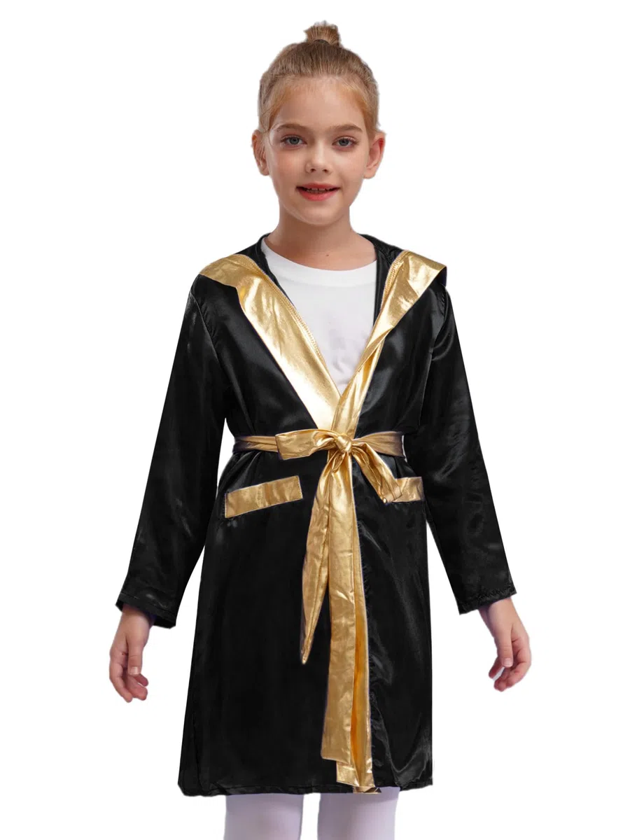 TiaoBug Abbigliamento Muay Thai Kickboxing Arti Marziali Bambino e Ragazzo Completo da Allenamento da Pugile Pantaloncini Kick-Thai + Accappatoio da Boxe + Guanti