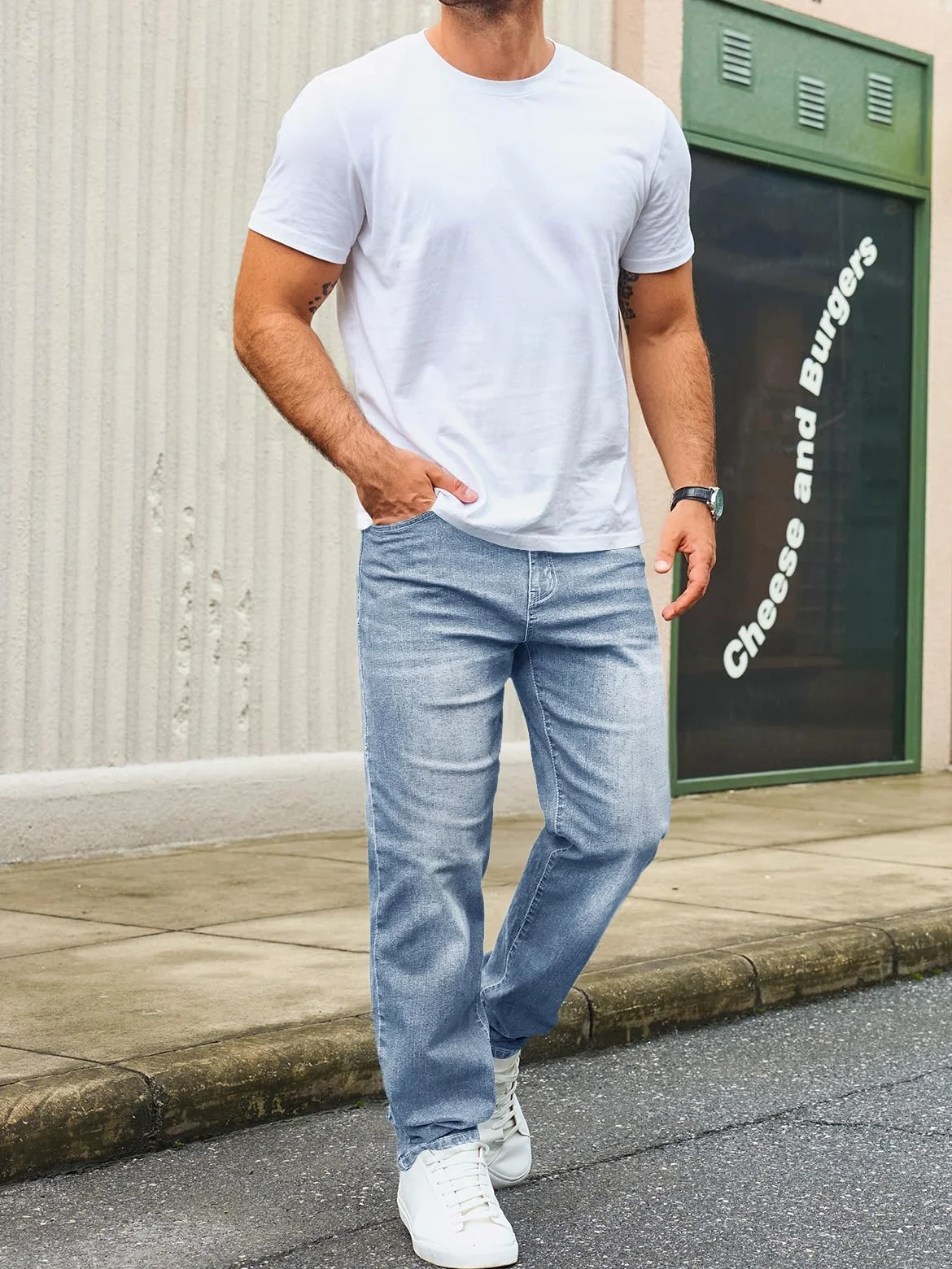 Runcati Jeans da uomo, vestibilità normale, jeans per il tempo libero, elasticizzati, in denim