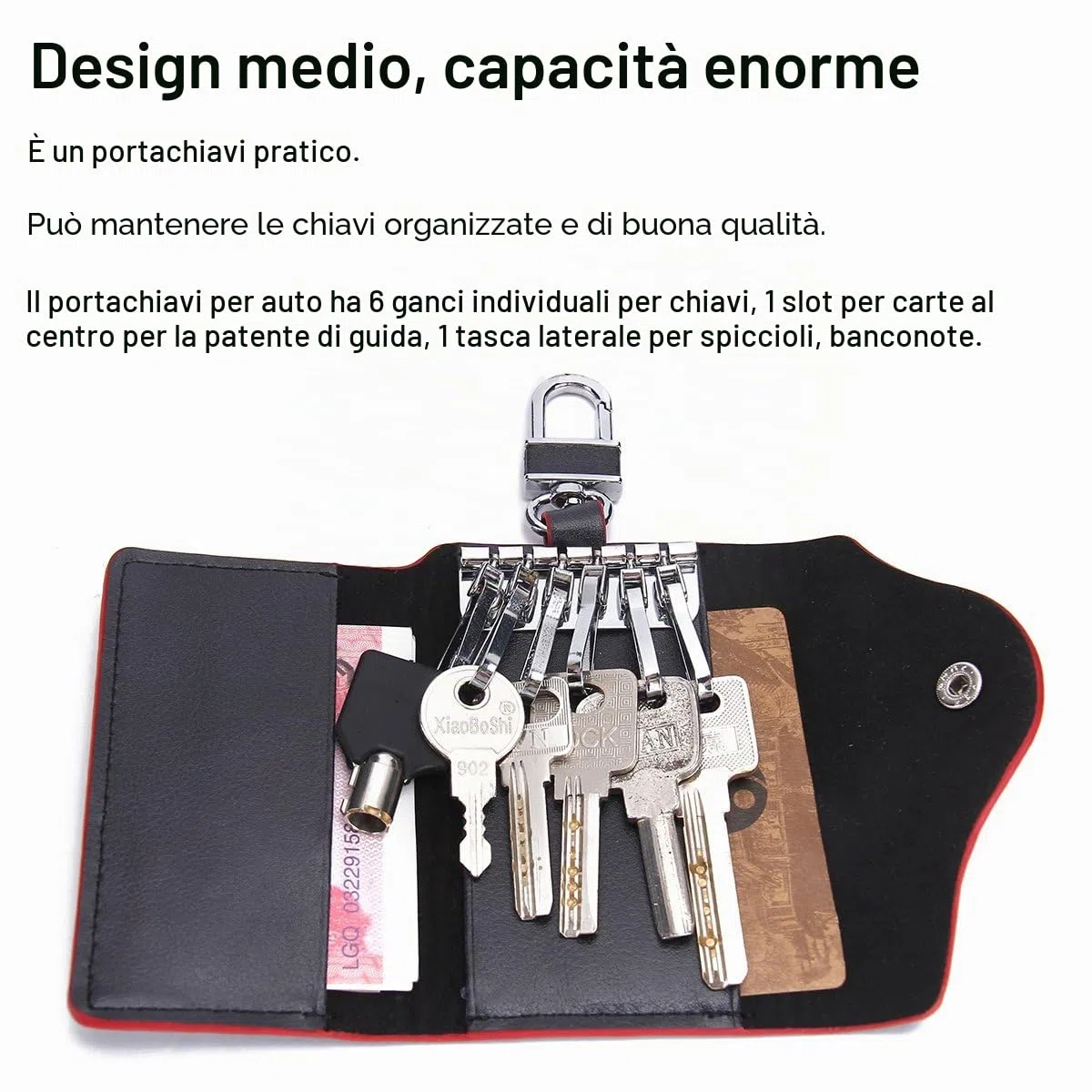 Contacts - Portachiavi da uomo in vera pelle di vacchetta, con scomparto per tessere, Black (Nero) - 10440748