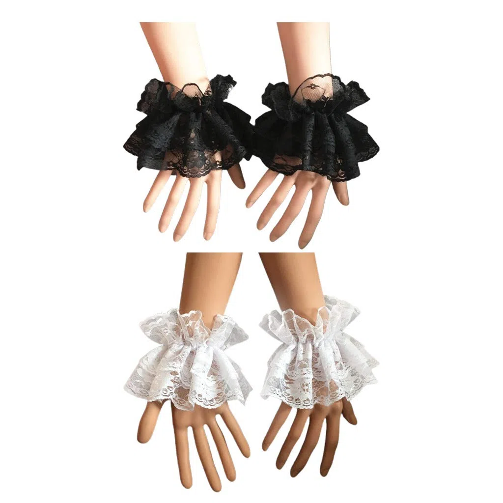 Oilmal Maniche finte, da donna, con maniche finte, polsini da polso, con volant floreale, in pizzo, elastico, Steampunk, , festa di nozze, abbigliamento da ballo