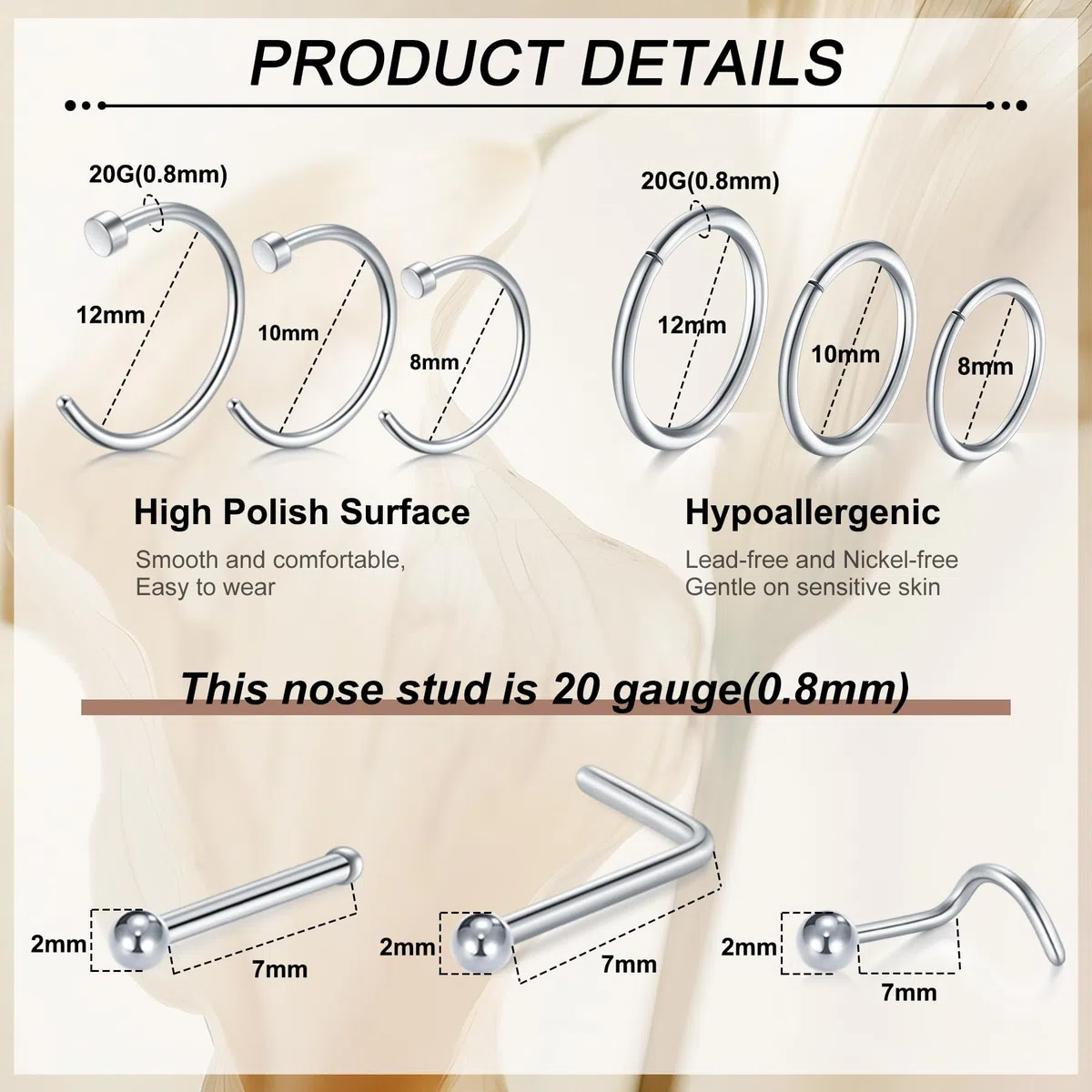 LAURITAMI kit piercing completo, varie misure 14G 16G 20G Acciaio inossidabile Piercing naso setto nasale Sopracciglia Labbra Lingua Cartilagine ombelico Set di gioielli