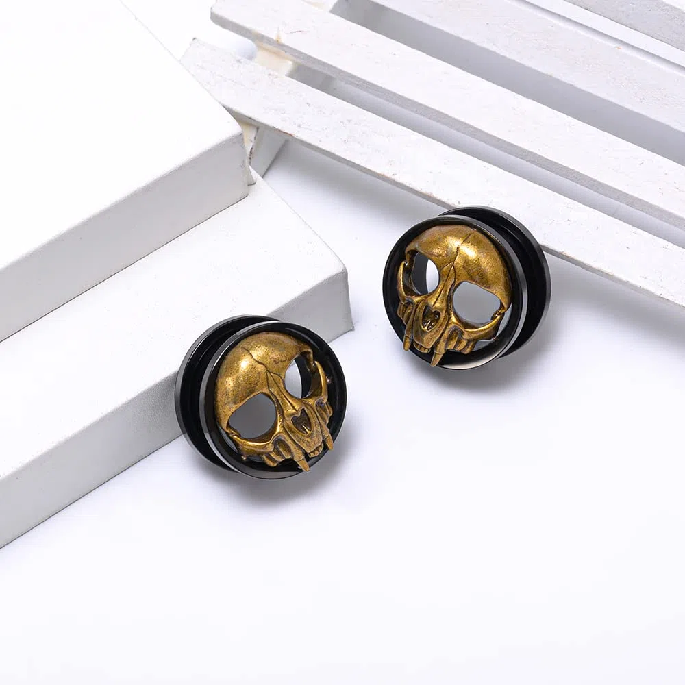 TBOSEN 1 Coppia di Acciaio Inossidabile a Forma di Cuore Scheletro Demone Vite Orecchie Tromba Tunnel Plug Gauges Expander Piercing Regalo Alla Moda
