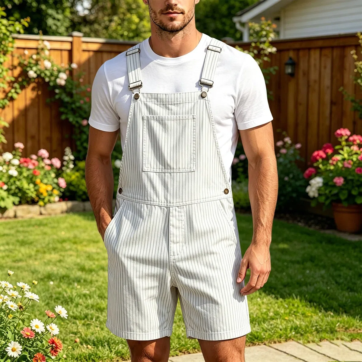 Salopette corta da uomo, pantaloni in jeans, salopette cargo retrò, salopette da lavoro, salopette larghe in denim, tuta estiva, abbigliamento da lavoro corto