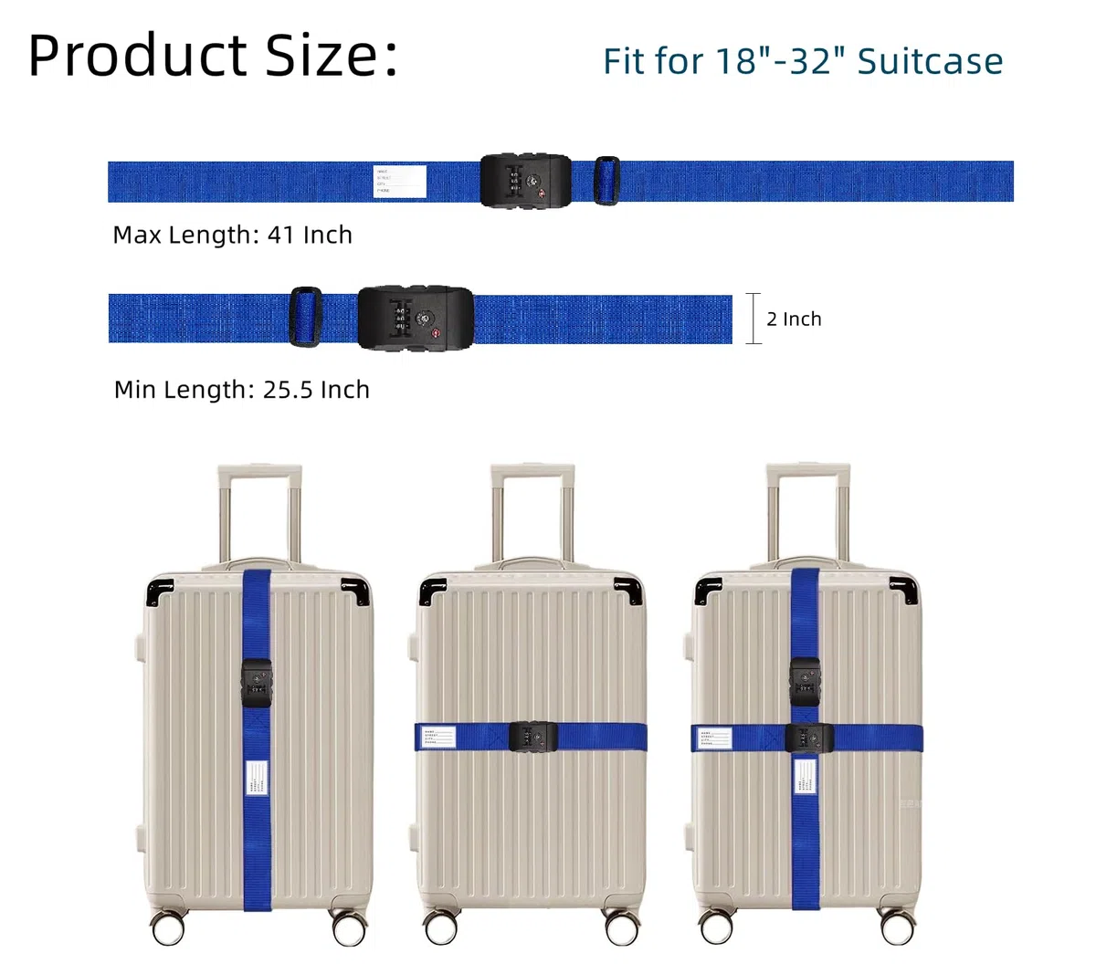 LS001-RB 2P - Cinghia regolabile per bagagli da viaggio, con lucchetto a combinazione TSA, confezione da 2, 2 pezzi, colore: arcobaleno