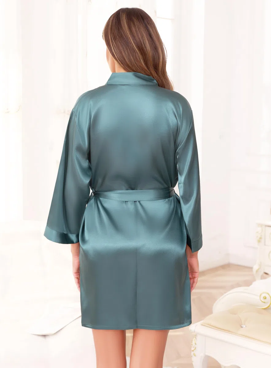 Sopesil Accappatoio da Donna in Raso Corto Abiti da Donna Sposa Abbigliamento da Notte Morbido Per Matrimoni, Scollo a V, S-XXL