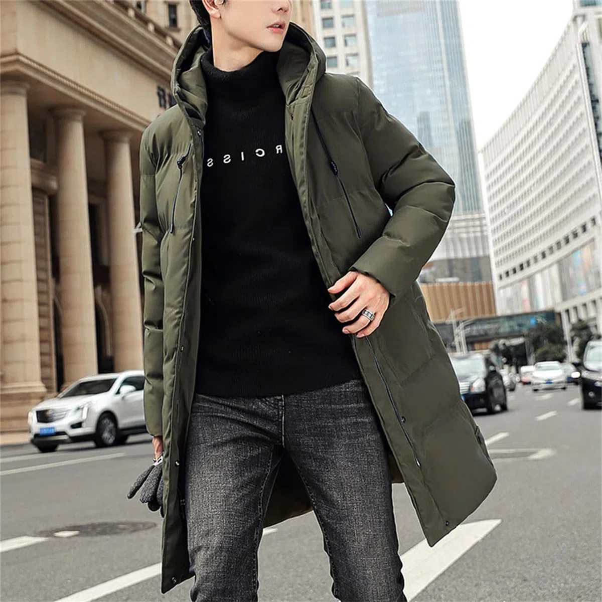 Piumino Lungo Uomo Invernale Caldo Piumino Trapuntato con Cappuccio Parka Zip Spesso Cappotto Invernale Giacca Termica da Uomo