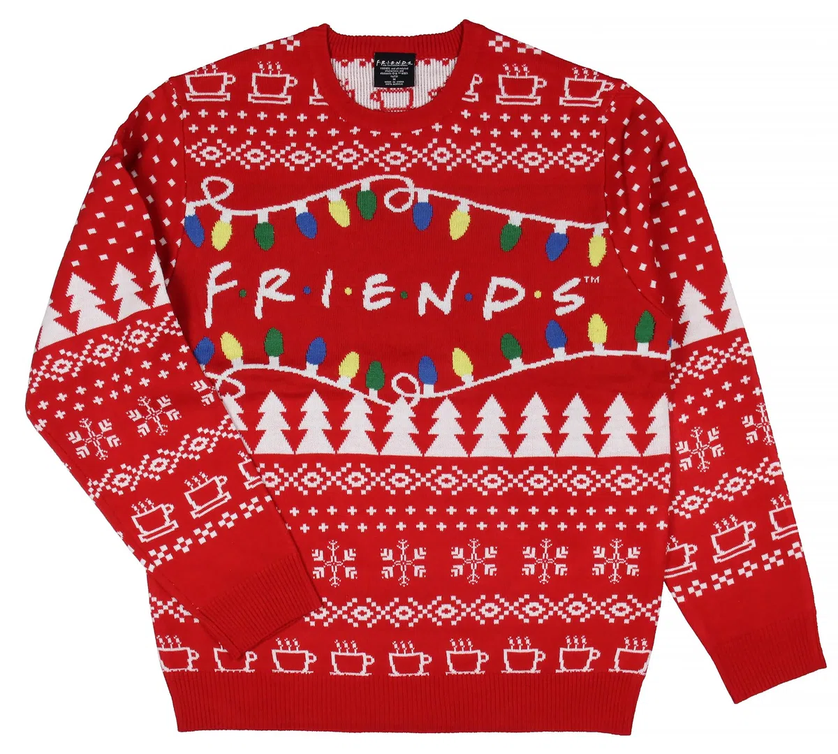 Friends TV Series - Maglione da uomo con logo e luci natalizie