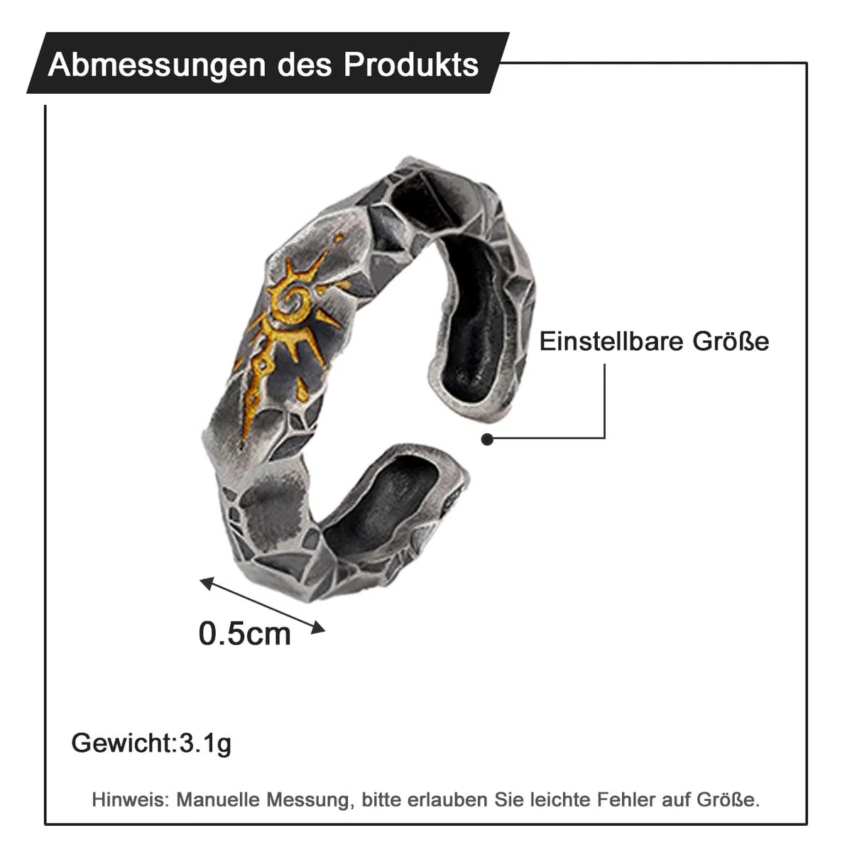 Anello da Uomo Regolabile Rune del Sole D'Oro Anello Aperto Vintage Vichingo Retrò da Pollice Gotico Gioielli Regali per Uomini Ragazzi Padre, Nero