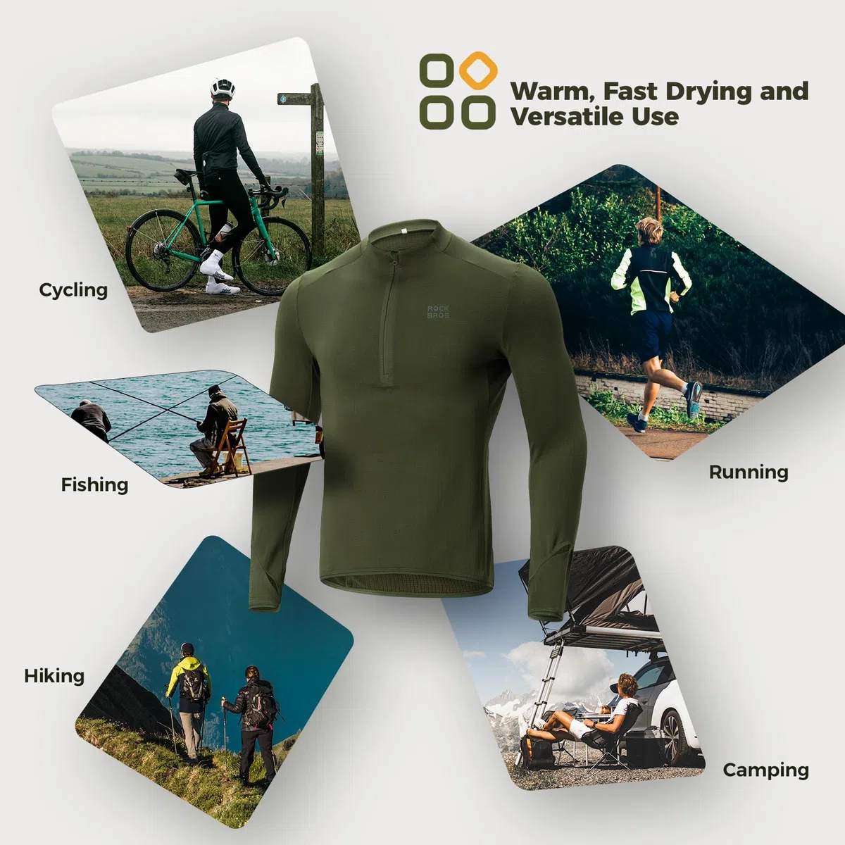 ROCKBROS Maglia da Ciclismo Invernale Uomo a Maniche Lunghe, Magliette Bici Termico e Antivento, Traspirante ad Asciugatura Rapida, con 3 Tasche, per Bici da Corsa MTB