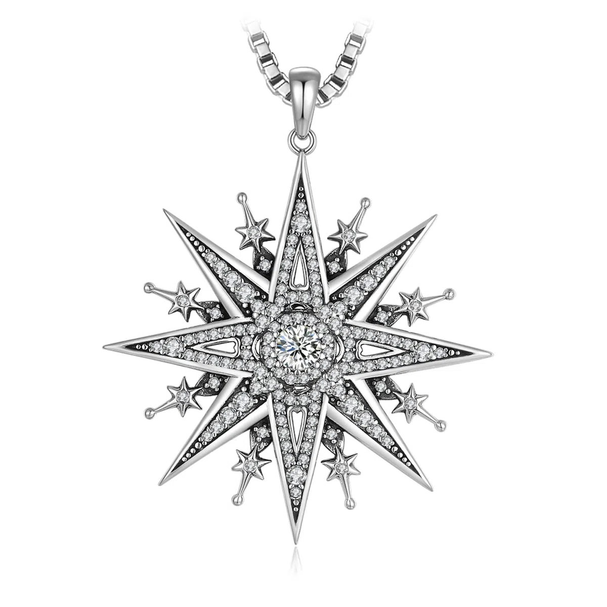 JewelryPalace Vintage Collana Stella del Nord Donna Argento 925 con Cubica Zirconia, Collana Ciondolo Pietra a Taglio Rotondo con Catena 45cm, Collane Pendenti Anniversario Set Gioielli Donna