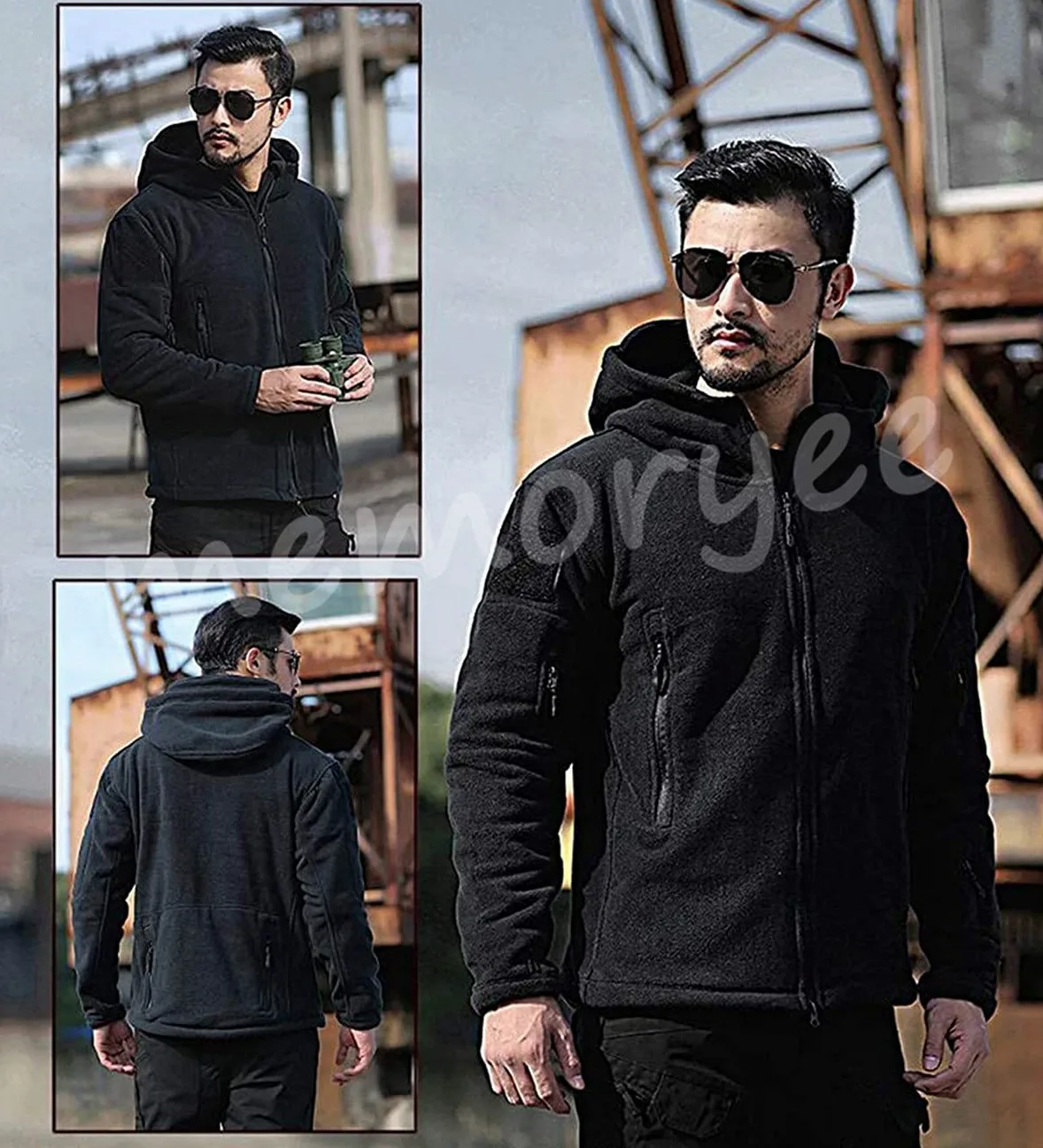 Memoryee Uomo Giacche Antivento Giacca in Pile Outdoor Militare Caldo Cappotto