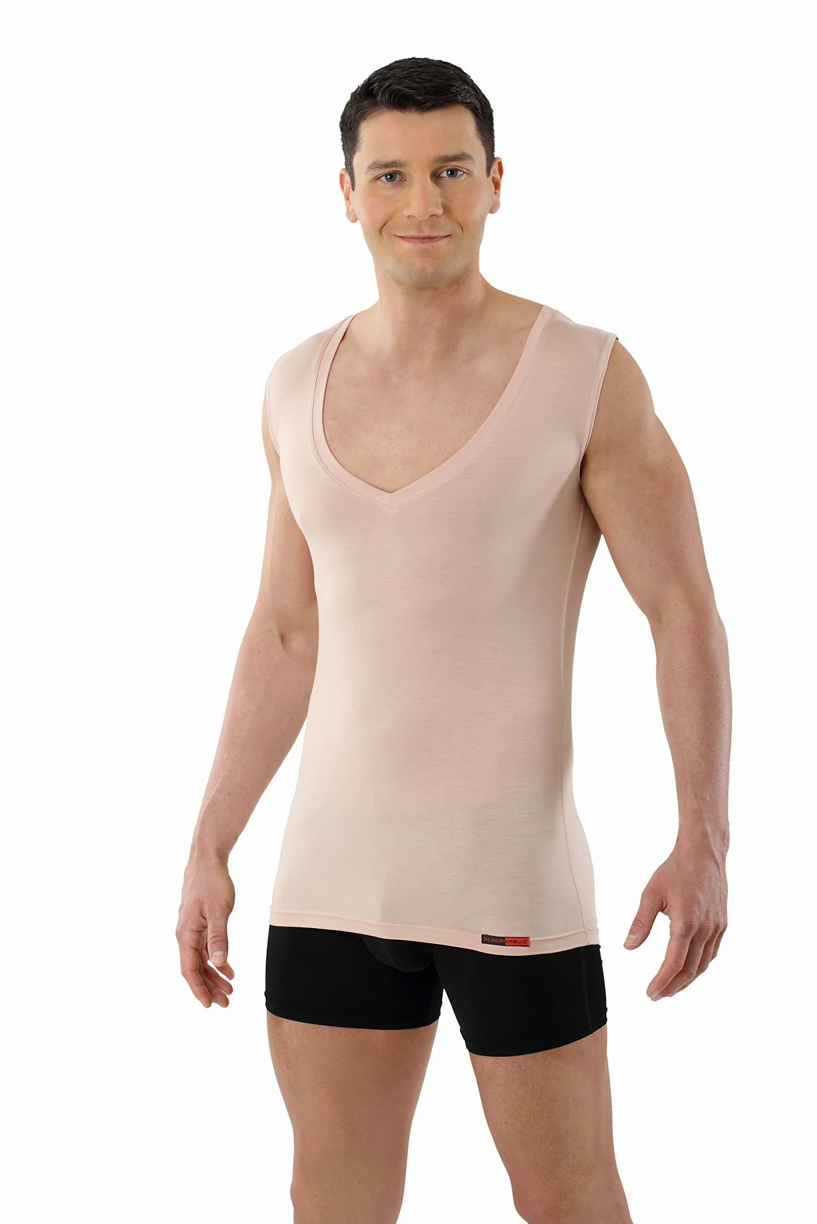 ALBERT KREUZ Maglietta Intima Canottiera Invisibile da Uomo Senza Maniche con Scollo a V Profondo (Deep-V) in Micromodal Elasticizzato, leggerissimo e Traspirante