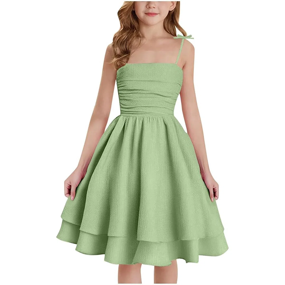 Generico Abiti da Bambina Ragazza Senza Manica Spalline Elegante Vestito Estivo A-Line Abito da Principessa Tinta Unita Vestiti Casual per Bambine Ragazze 7-16 Anni