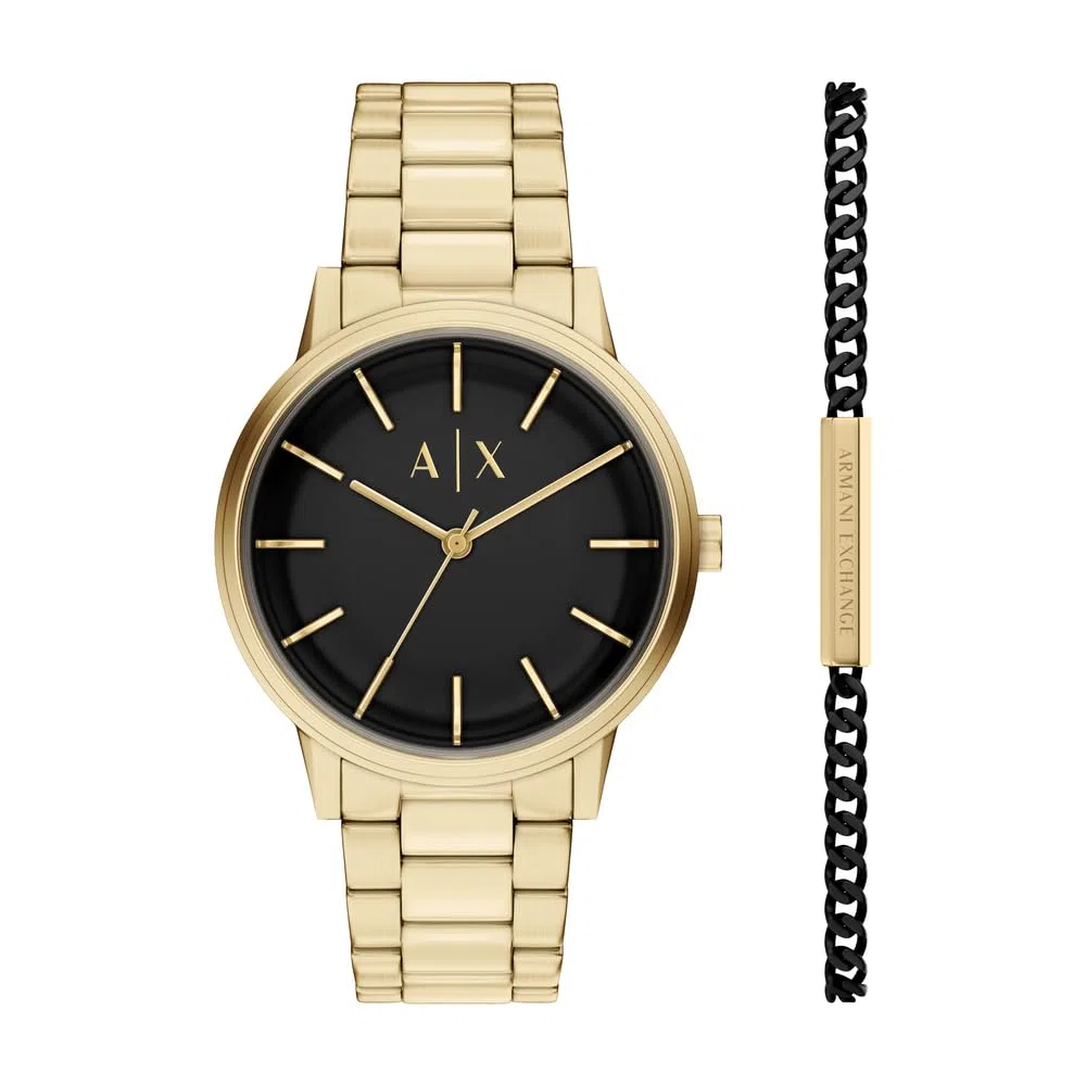 Armani Exchange Orologio da Uomo 42MM in Acciaio Inossidabile Color Oro, AX7178SET
